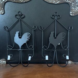 Black Rooster Wall Sconce Set